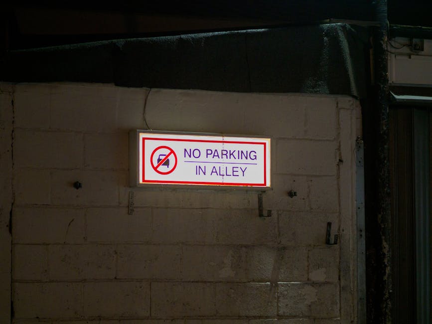 A white rectangular sign with a red circle and diagonal line crossing out the letter P, indicating no parking, is mounted on a metal pole. Below the symbol, the sign reads 'SUBJECT TO TICKET' in bold 